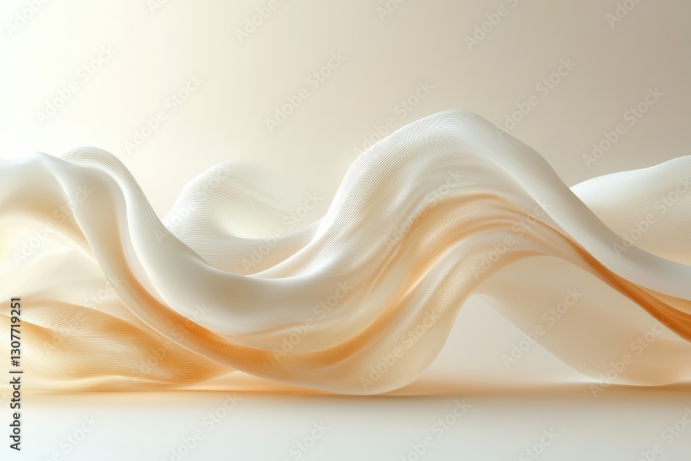 Aufkleber abstract image of flowing, translucent fabric in cream and beige tones, creating a wave-like pattern