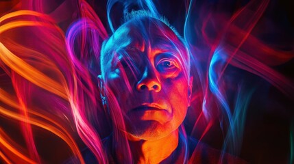 Abstract Portrait with Light Painting: A Study in Motion and Color