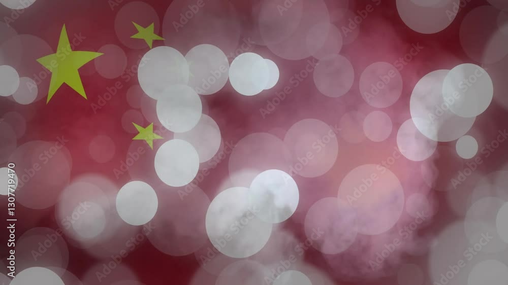 Poster chinese flag with animation and bokeh lights creating festive atmosphere
