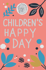 Vector logo design with "Happy Children's Day" lettering. Hand drawn is not AI