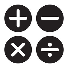 Obraz premium Plus, minus icon set. Calculator, math icon. Plus, minus, multiply, equal and divide sign. EPS 10