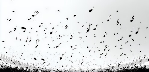 Obraz premium Floating Music Notes Creating a Whimsical Atmosphere in Black and White
