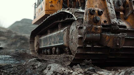 Mud-Covered Bulldozer: A Gritty Industrial Close-Up