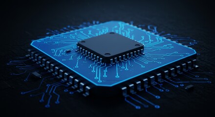 High Resolution Blue Microchip CPU Technology - Advanced computing, processing, innovation, circuitry, technological progress