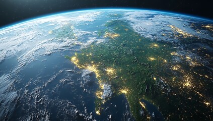 Fototapeta premium Stunning Aerial View of Earth Highlighting City Lights and Natural Landscapes