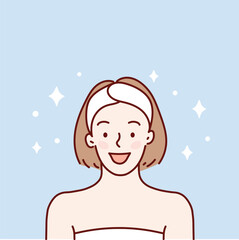 vector illustration, girl takes care of facial skin
