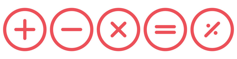 Obraz premium Plus and minus icon set. Math symbol. Add sign. Multiply icon. Calculator button, business finance concept in vector flat