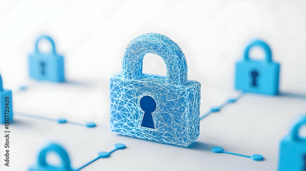 Aufkleber digital security concept with wireframe lock and network connections
