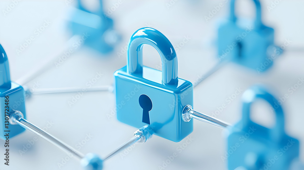 Aufkleber blue locks on digital network representing security and protection concepts