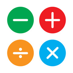 Plus, minus, multiply, equal and divide sign icon set. Math sign vector illustration.
