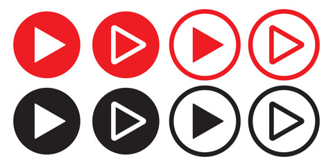Play button icon set. Play Icon set. Play button vector icon. Video play button icon set. Start audio or video action media symbol.