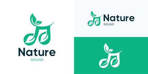 Nature music logo, Music note with leaf vector logo design, Natural music logo design the combination leaves music logo design, Nature sound, Relaxation music audio, Autumn leaves sound logo.