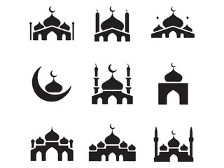mosque icons set vector