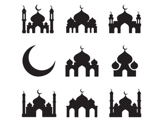 mosque icons set vector