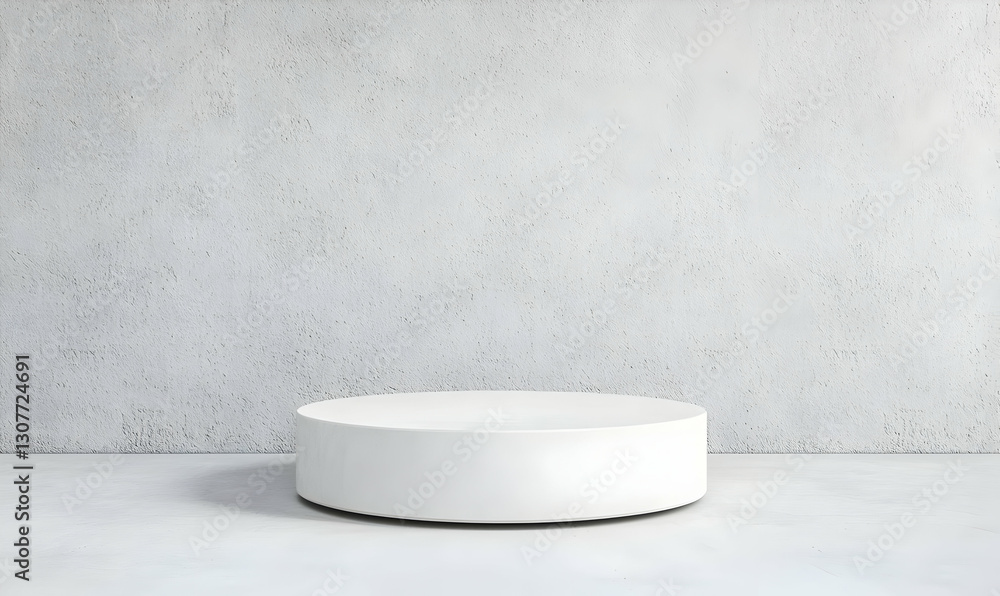 Poster minimalist round white display pedestal in empty studio space