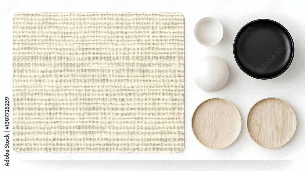 Poster elegant minimalistic table setting with various plates and bowls