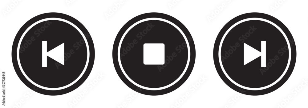 Poster media player button icons set. pause, rewind, fast forward icon. ui elements. music player buttons. 
