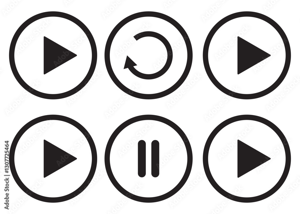Poster media player button icons set. pause, rewind, fast forward icon. ui elements. music player buttons. 