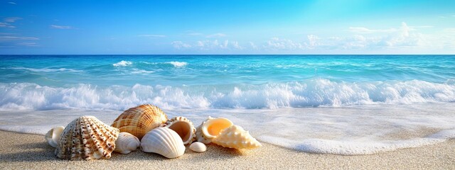 Seashells Adorn a Sunny Beach: A Vibrant Coastal Scene