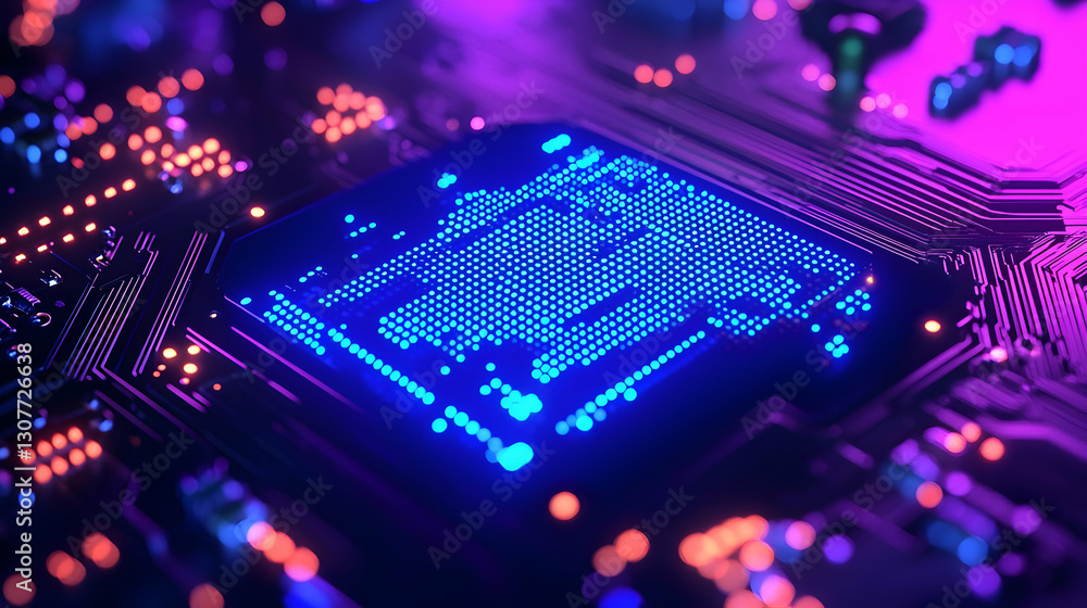Poster close-up of colorful circuit board with abstract digital patterns