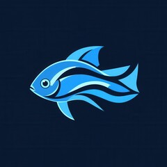Fototapeta premium Modern abstract fish logo featuring wave patterns in cool blue tones with minimalist aquatic design elements Generative AI
