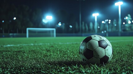 Football on Grass Field: Golden Hour Dusk