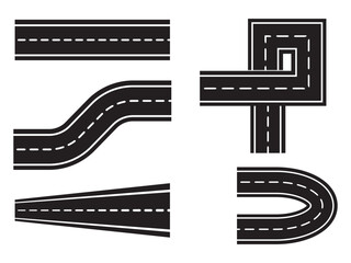 Fototapeta premium Horizontal asphalt road template. Winding road. Journey traffic curved highway. Seamless highway marking Isolated on background. Straight and winding road road. vector illustration