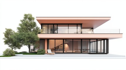 Pastel peach modern house isolated on white background