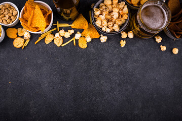 Beer and different snacks for Superbowl or football party