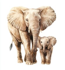 Obraz premium Elephant and calf walking together in natural habitat during daylight