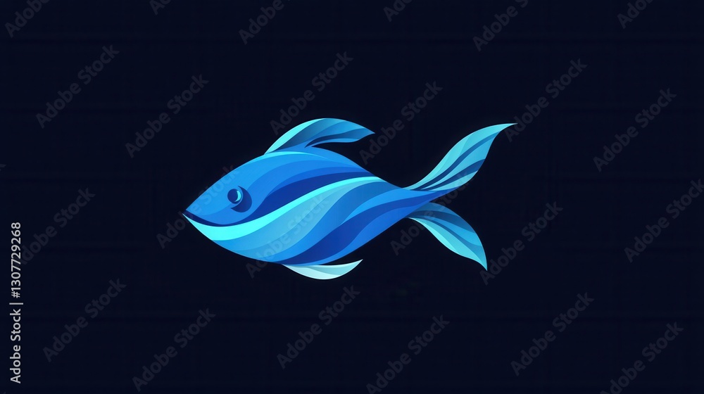 Aufkleber minimalist abstract fish logo showcasing wave patterns in cool blue tones for aquatic themed designs