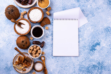 Various sugar replacement, healthy sweetener concept