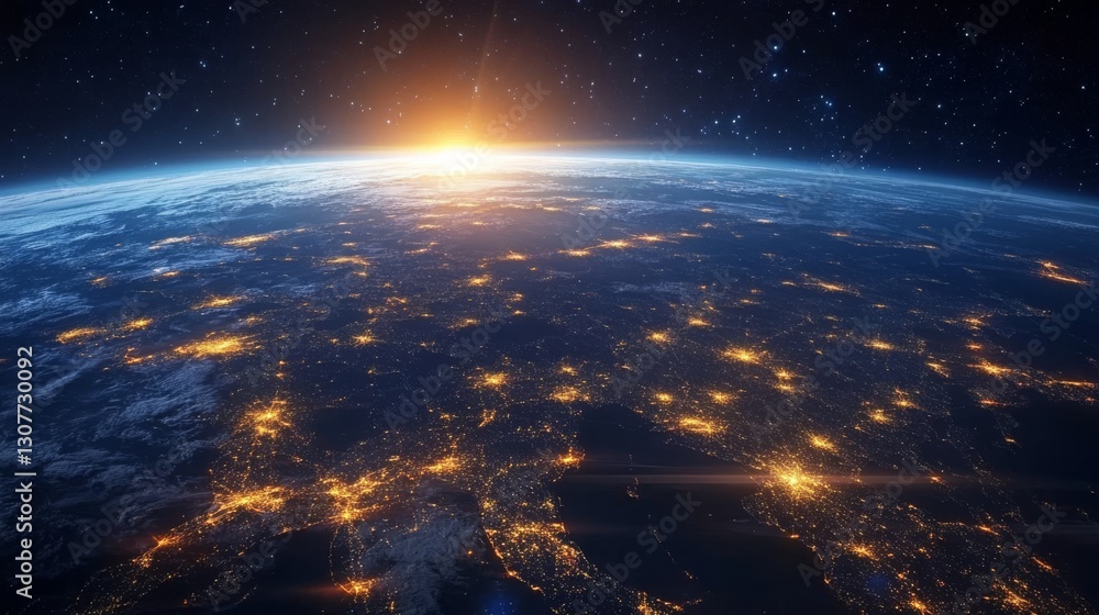 Poster connecting the world through technology, a digital globe with futuristic interfaces