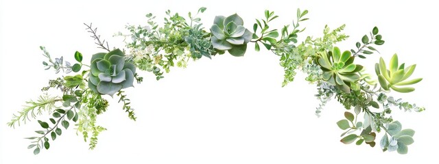 Fototapeta premium wreath flower succulent watercolor floral plant cactus wedding background. green wreath flower succulent rustic vintage bouquet spring garden border circle card isolated illustration branch painted