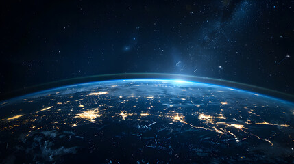 Naklejka premium background of planet earth in space with night city and glowing lines