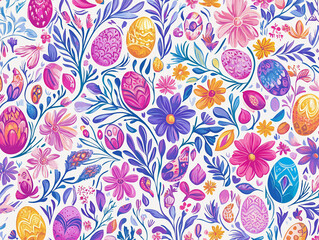 Festive Easter Pattern – Eggs, Flowers, and Soft Pastels