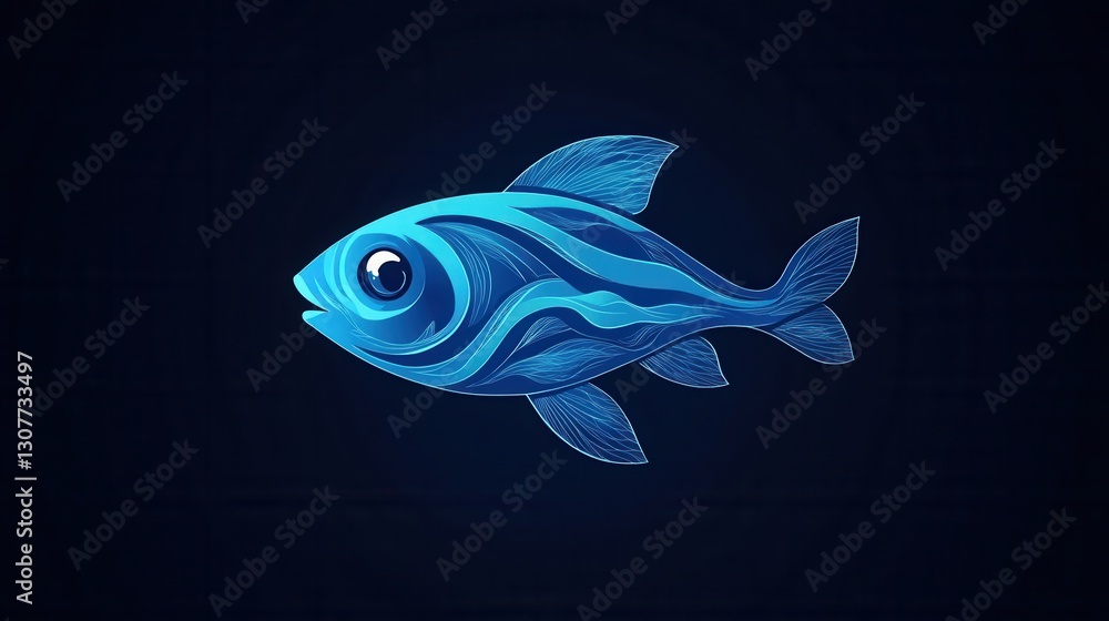 Leinwandbilder stylish abstract fish logo design featuring smooth wave patterns and cool blue tones for aquatic the