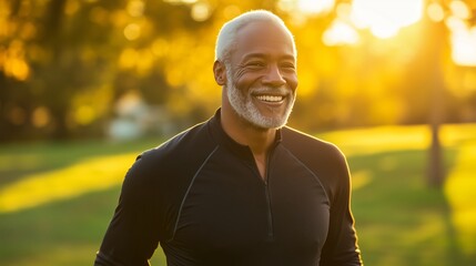 Obraz premium Senior man jogging in green park