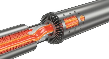 Pipe Internal Flow Dynamics - Illustrative cross-section of a pipe showcasing fluid flow, internal design, pressure, and heat transfer. A visual representation of engineering principles