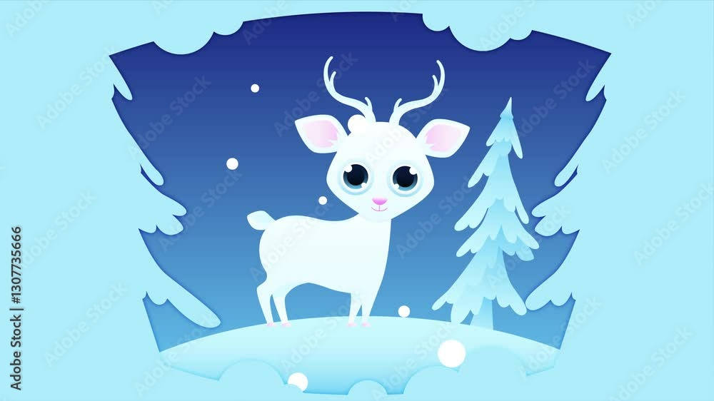 Poster winter landscape with a deer. minimal modern seamless motion design. abstract loop animation