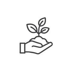 Hand Holding Soil with Seedling Icon for Environmental Stewardship, Sustainable Agriculture, Conservation Education and Gardening Websites