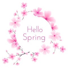 Elegant frame with sakura flowers. Botanical wreath designed for use on greeting cards, banners, wedding themes. Editable vector illustration on white background