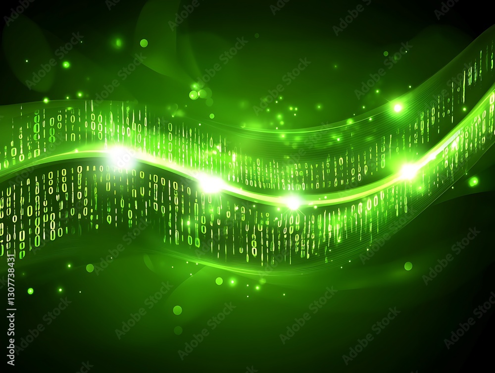 Poster radiant green data stream: abstract digital binary code visualization