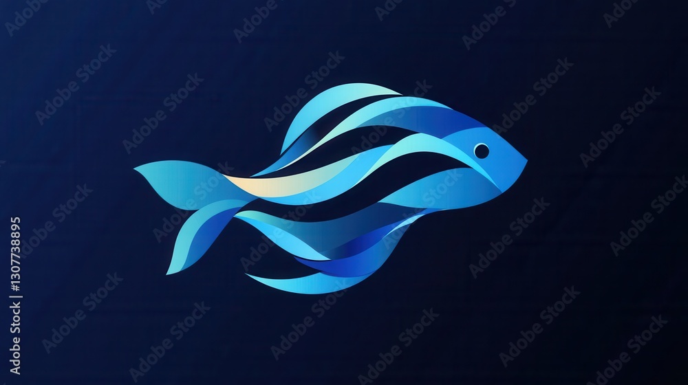 Aufkleber Abstract fish logo design showcasing minimalist aquatic theme with wave patterns in cool blue tones for modern branding Generative AI