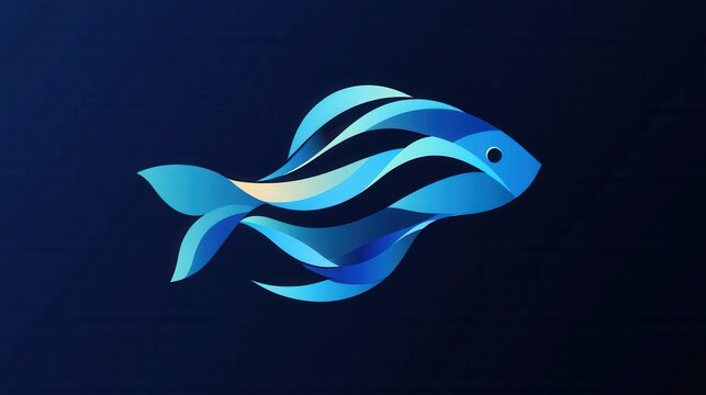 Abstract fish logo design showcasing minimalist aquatic theme with wave patterns in cool blue tones for modern branding Generative AI