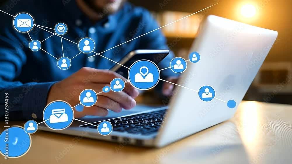Poster a tech-savvy professional efficiently overseeing iot systems through advanced digital solutions.