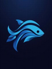 Fototapeta premium Minimalist fish logo design with wave patterns and cool blue tones for aquatic themes Generative AI