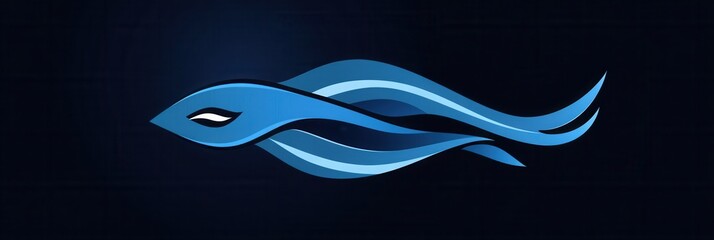 Minimalist abstract fish logo featuring cool blue tones and wave patterns for aquatic theme design Generative AI