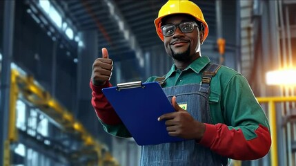 Worker showing approval in a warehouse.
