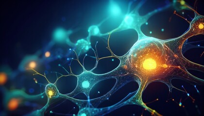 Generated image of neurons and synapse like structure depicting brain chemistry
